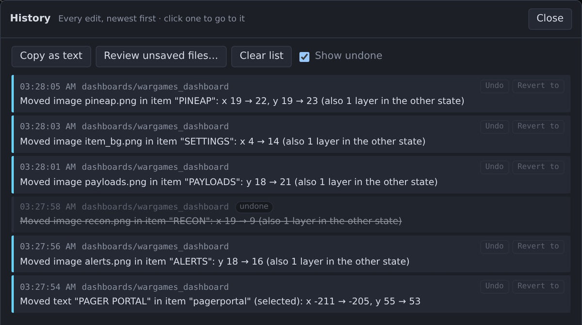History: every edit, newest first